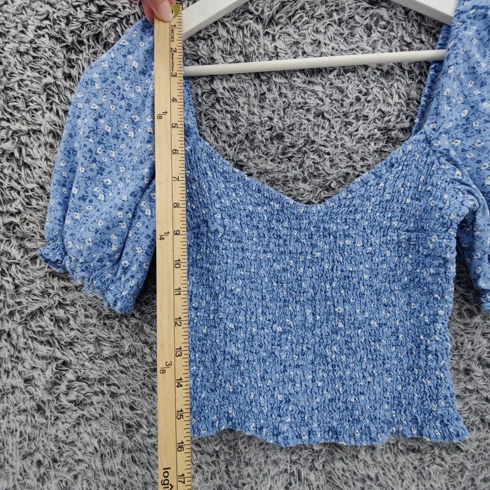 Abercrombie Fitch Womens Cottage Milkmaid Linen Blend Smocked Top M Blue Crop